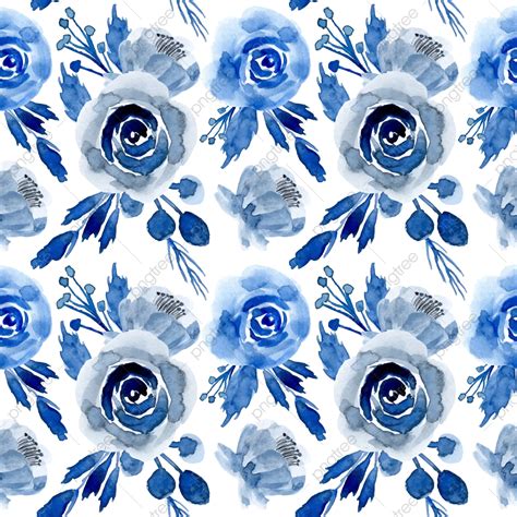 Seamless Watercolor Floral Vector PNG Images, Blue Watercolor Floral Seamless Pattern, Blue ...