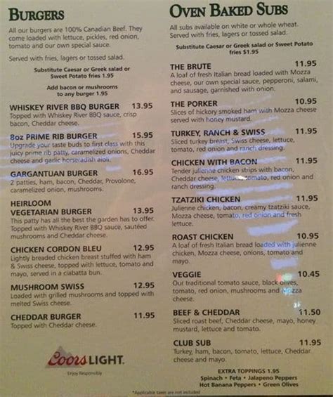 Menu at Barley Mill Brew Pub, Regina