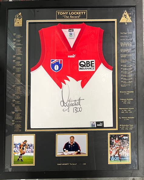 TONY LOCKETT Signed “1300 Goals” Sydney Swans Jumper Display ...