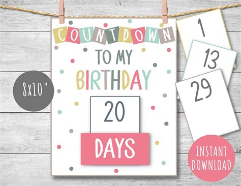 Birthday Countdown Calendar Printable DIY Kids Countdown - Etsy