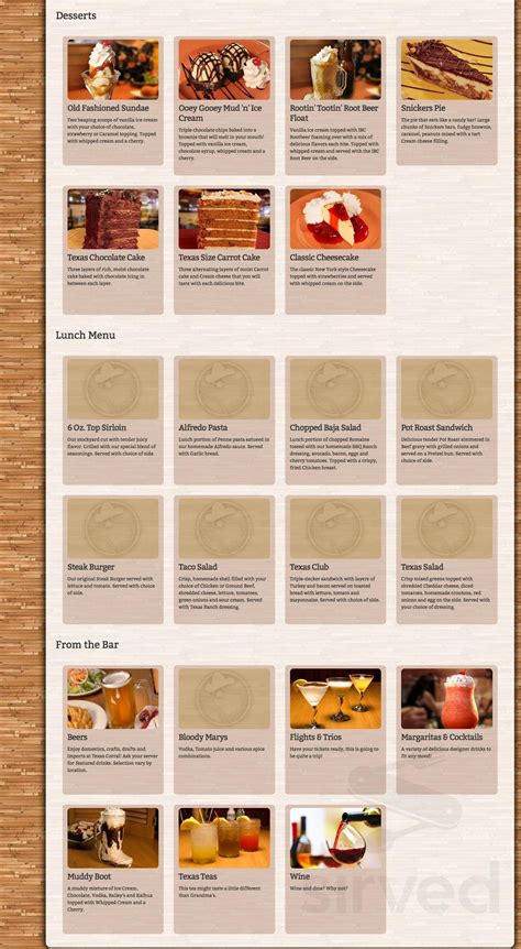 Texas Corral Shelbyville menus in Shelbyville, Indiana, United States