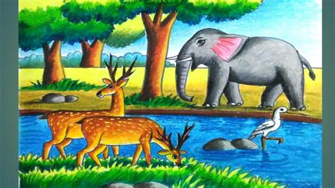 Easy Drawing Of Forest With Animals : Drawing Easy Rainforest Forest ...