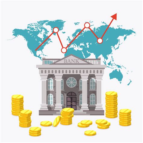 Global economy bank with pile of coins 1265828 Vector Art at Vecteezy