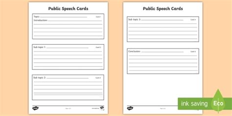 Public Speaking Notes Planning Template