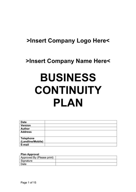 Business Continuity Plan Template - download free documents for PDF ...