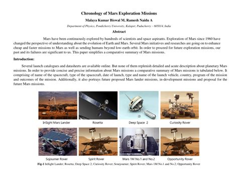 (PDF) Chronology of Mars Exploration Missions