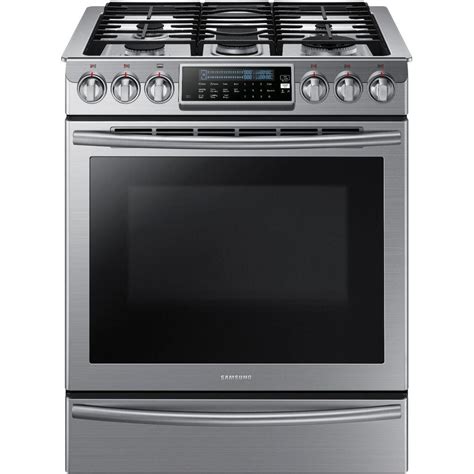 Samsung 30 in. 5.8 cu. ft. Slide-In Gas Range with Self-Cleaning Convection Oven in Stainless ...