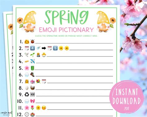 Spring emoji pictionary game printable springtime games party games spring activities for adults ...