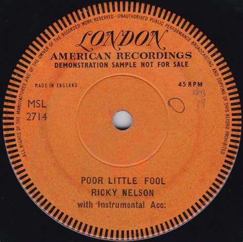 Ricky Nelson - Poor Little Fool (1958, Vinyl) | Discogs