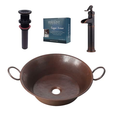 SINKOLOGY Aged Copper Copper Vessel Oval Bathroom Sink with Faucet (Drain Included) at Lowes.com