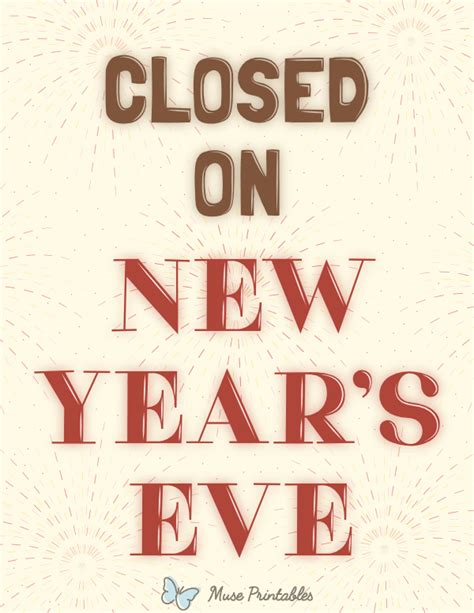 Printable Closed on New Year's Eve Sign