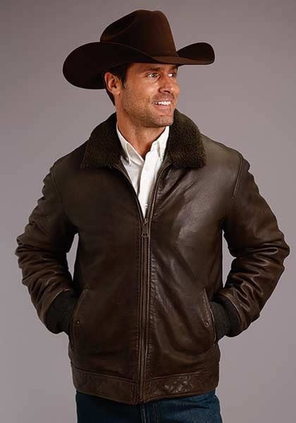 Stetson Western Jacket Mens Leather Zip Brown 11-097-0539-6625 BR ...