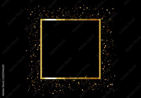 Golden square frame isolated on black background. Gold glitter border ...