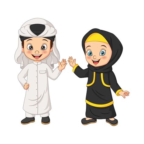 Premium Vector | Cartoon happy Muslim Arabian kids