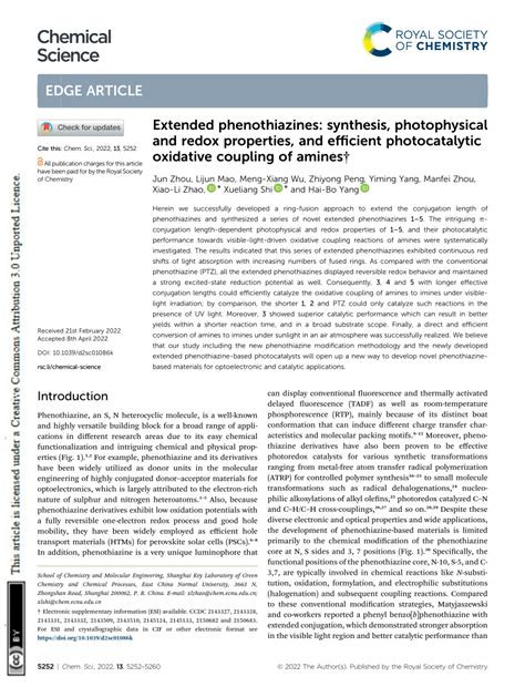 (PDF) Extended Phenothiazines: Synthesis, Photophysical and Redox Properties, and Efficient ...