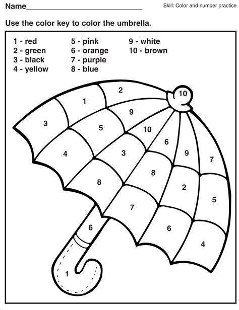 Number Coloring Worksheets For Kindergarten