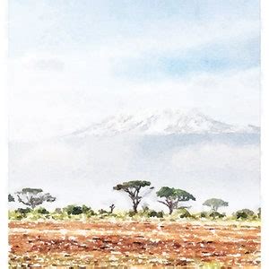 African Landscape Wall Art Watercolor Print Digital Download, Mount Kilimanjaro Kenya Africa ...