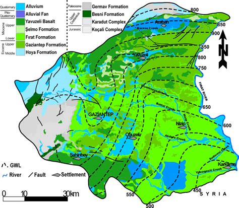 A generalized hydrogeological map of the study area (groundwater level ...