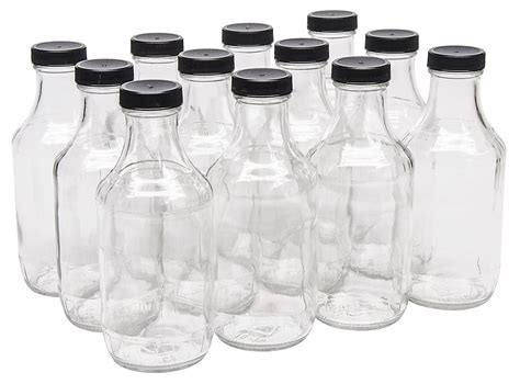 NMS 16 Ounce Glass Sauce Bottle - With 38mm Black Plastic Lids - Case of 12 > North Mountain Supply