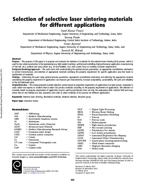 (PDF) Selection of Selective Laser Sintering materials for different applications | Dr. Sunil ...