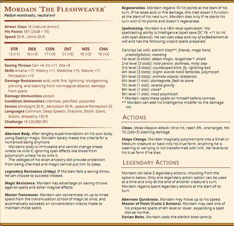 5e Stats for Mordain the Fleshweaver : r/Eberron