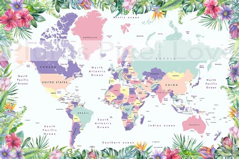 Pretty World Map 60x40" max - jpeg | Illustrations ~ Creative Market