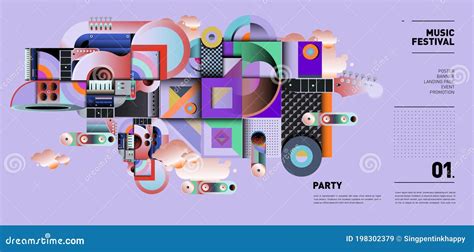 Music Festival Illustration Design for Party and Event. Vector Illustration Collage of Music for ...