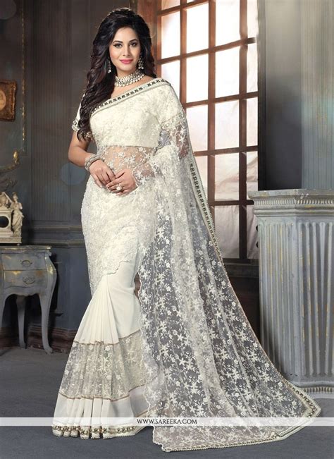 Off White Net Designer Traditional Sarees | Indian wedding dress ...