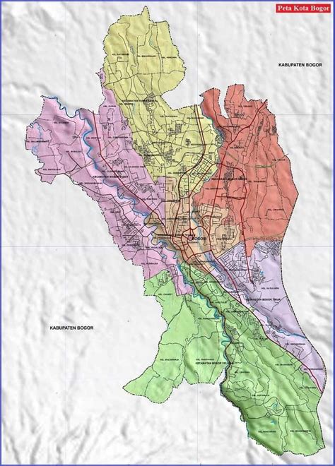 Gambar peta kota Bogor Provinsi Jawa Barat terbaru lengkap ukuran besar wilayah administrasi per ...