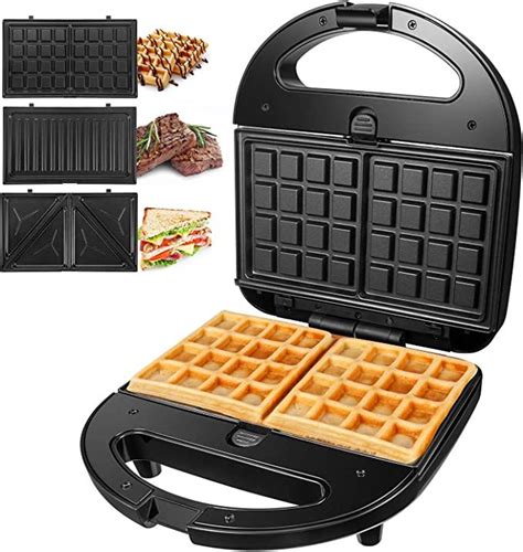 OSTBA Sandwich Maker 3-in-1 Waffle Iron, 750W Panini Press Grill with 3 Detachable Non-stick ...