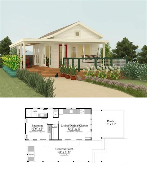 Cottage Style House Plan - 1 Beds 1 Baths 399 Sq/Ft Plan #917-4