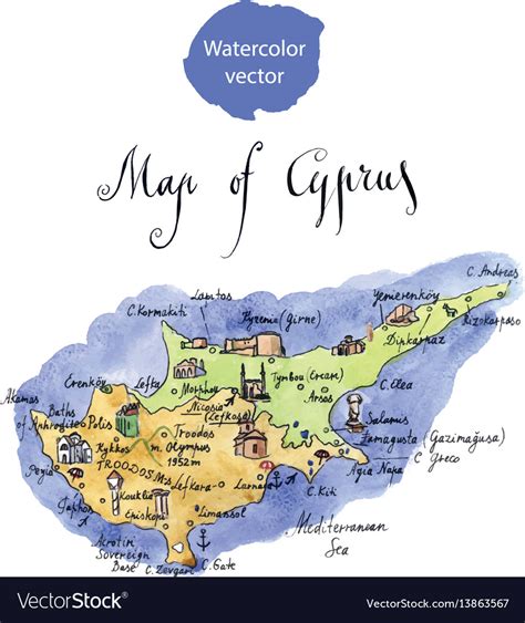 Map of attractions of cyprus Royalty Free Vector Image