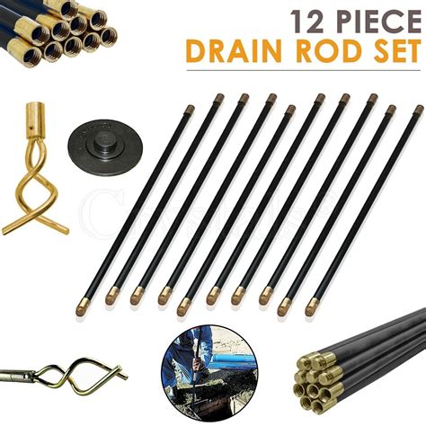 12 Piece 9m Drain Rods Plumbing Rod Set Cleaning Drainage Worm Screw ...