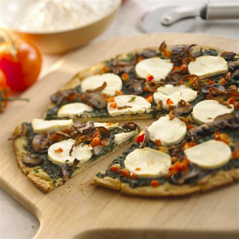 Spinach & Mushroom Pizza with Goat Cheese