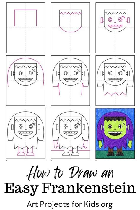 Learn how to draw an Easy Frankenstein with an easy step-by-step PDF tutorial. #howtodraw # ...