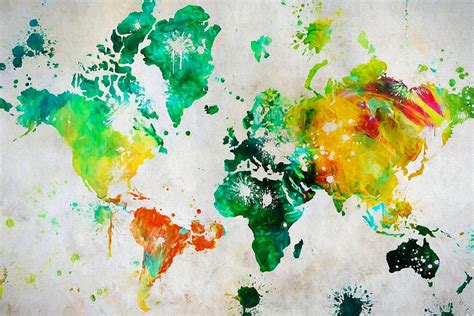 World Map Paint Splatter Painting by Dan Sproul