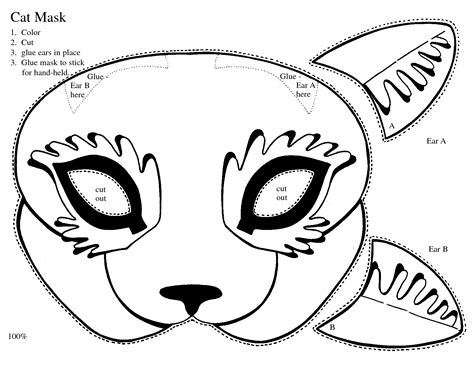 Printable Cat Mask Craft Sketch Coloring Page