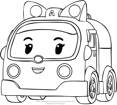 Amber in car version from Robocar Poli coloring pages