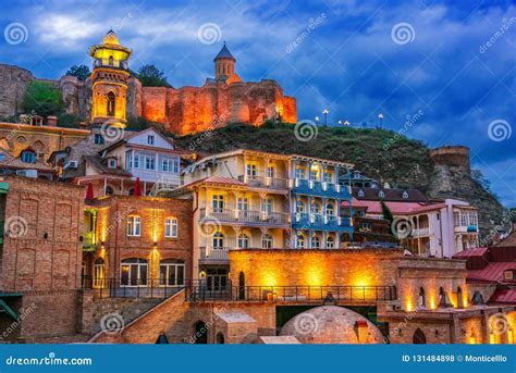 View of the Old Town of Tbilisi, Georgia after Sunset Stock Photo ...