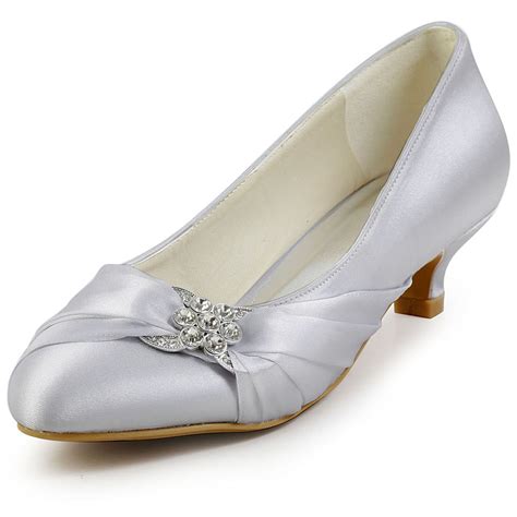 ELEGANTPARK Women Closed Toe Comfort Heel Rhinestone Satin Wedding ...