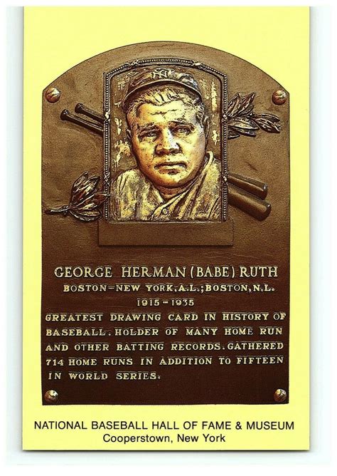 George H Babe Ruth National Baseball Hall Fame Museum Yellow Plaque ...