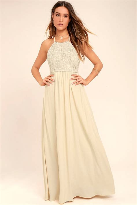 Lovely Light Beige Dress - Maxi Dress - Lace Dress - Crocheted Dress - $82.00