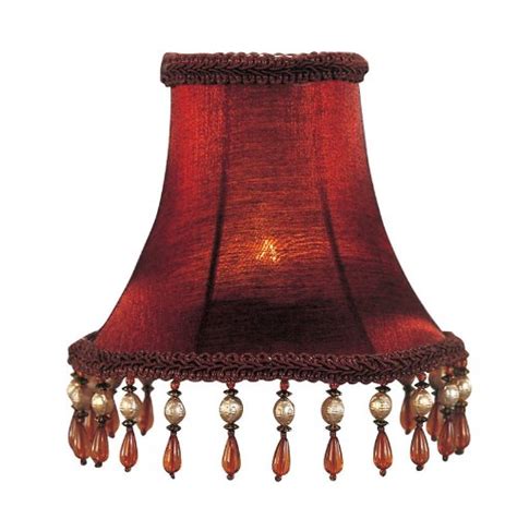 Lampshades: Silk Bell Shaped Chandelier Clip On Lamp Shades with Amber Beads - Red with Amber ...