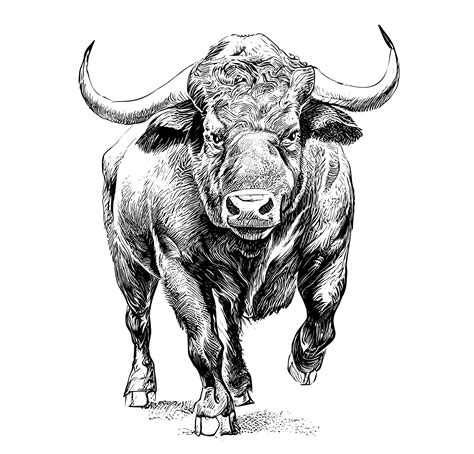 Premium Vector | Angry bull runs towards the opposite direction hand ...