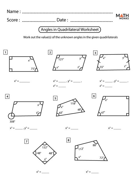 Angles In Quadrilaterals Worksheet Answers