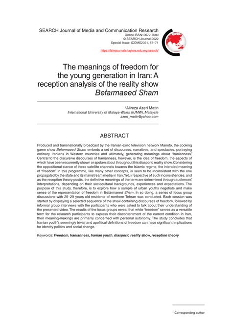 (PDF) The meanings of freedom for the young generation in Iran: A ...