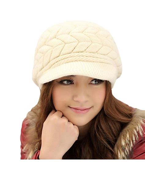 Women Winter Visor Hat Warm Knit Hat Cap Anti Wind Beige CO18699YXGC