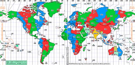 Standard time zone chart of the World from World Time Zone