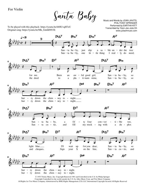 Santa Baby Sheet Music | Taylor Swift | Violin Solo