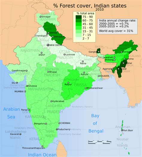 Image: 2010 India forest cover distribution map for its States and ...